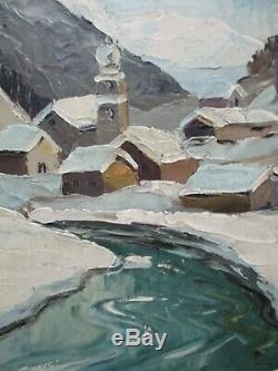 Tableau peinture huile paysage d'hiver Tignes Nancie POIGNANT Femme de Lucien