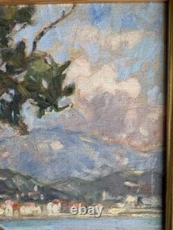 Tableau peinture huile paysage marine bord de mer côte Méditerranée Menton