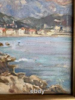 Tableau peinture huile paysage marine bord de mer côte Méditerranée Menton