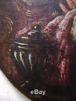 Tableau peinture ovale huile / Bois Marie Madeleine repentante XVIIIe 18e