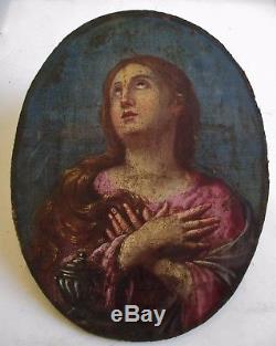 Tableau peinture ovale huile / Bois Marie Madeleine repentante XVIIIe 18e
