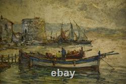 Tableau peinture sur bois impressionniste Port de pêche de Maurice Barle XXème
