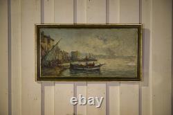 Tableau peinture sur bois impressionniste Port de pêche de Maurice Barle XXème