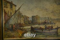 Tableau peinture sur bois impressionniste Port de pêche de Maurice Barle XXème