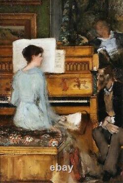 Tableau, piano, musique, impressionnisme, scène d'intérieur, France