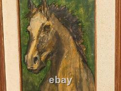 Tableau signé. 1972. Portrait Cheval. Peinture huile sur panneau de bois