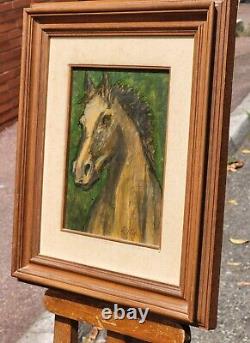 Tableau signé. 1972. Portrait Cheval. Peinture huile sur panneau de bois