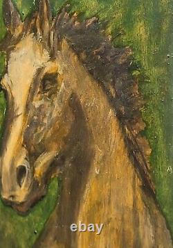 Tableau signé. 1972. Portrait Cheval. Peinture huile sur panneau de bois