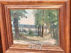 Tableau signé A. COURTY. Paysage Sous Bois. Peinture huile sur panneau de bois