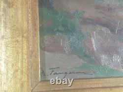 Tableau signé A. FOUGERON Bord de rivière. Peinture huile sur panneau de bois