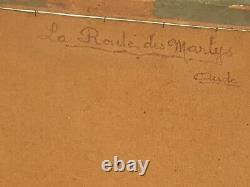 Tableau signé A jAUZY. La route des Martys Aude. Peinture huile sur panneau bois