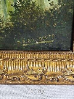 Tableau signé BOUSQUET Paysage Animé Peinture huile sur panneau de bois. 1897