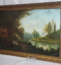 Tableau signé BOUSQUET Paysage Animé Peinture huile sur panneau de bois. 1897