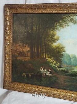 Tableau signé BOUSQUET Paysage Animé Peinture huile sur panneau de bois. 1897