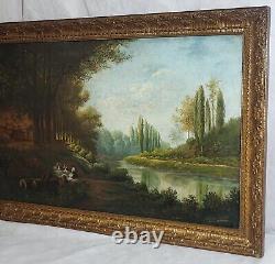 Tableau signé BOUSQUET Paysage Animé Peinture huile sur panneau de bois. 1897