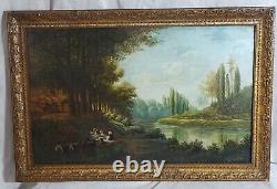 Tableau signé BOUSQUET Paysage Animé Peinture huile sur panneau de bois. 1897