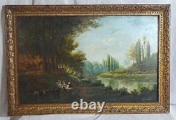 Tableau signé BOUSQUET Paysage Animé Peinture huile sur panneau de bois. 1897