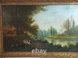 Tableau signé BOUSQUET Paysage Animé Peinture huile sur panneau de bois. 1897