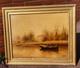 Tableau Signé. Bord De Rivière. Peinture Huile Sur Panneau De Bois