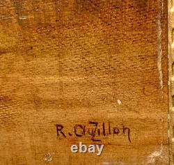 Tableau signé. Bord de Rivière. Peinture huile sur panneau de bois