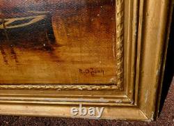 Tableau signé. Bord de Rivière. Peinture huile sur panneau de bois