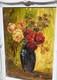 Tableau Signé. Bouquet De Fleurs. Peinture Huile Sur Panneau De Bois