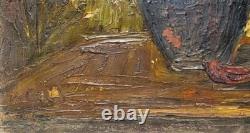 Tableau signé. Bouquet de Fleurs. Peinture huile sur panneau de bois