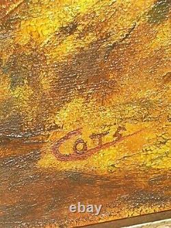 Tableau signé COTS 2004. Sous Sous-bois d'automne. Peinture huile sur toile