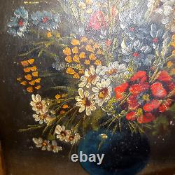 Tableau signé Huile S BOIS Nature Morte Bouquet Fleurs Vase 18/19 Ème Encadré