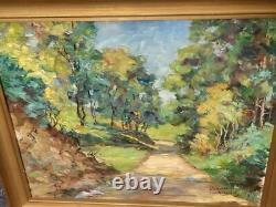 Tableau signé J CAVAILLE. Paysage Sous Bois. Peinture huile sur toile