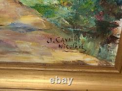 Tableau signé J CAVAILLE. Paysage Sous Bois. Peinture huile sur toile