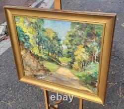 Tableau signé J CAVAILLE. Paysage Sous Bois. Peinture huile sur toile