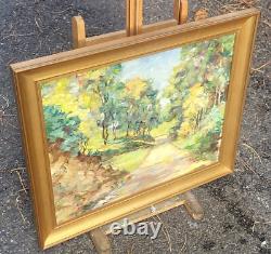 Tableau signé J CAVAILLE. Paysage Sous Bois. Peinture huile sur toile