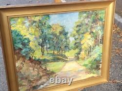 Tableau signé J CAVAILLE. Paysage Sous Bois. Peinture huile sur toile
