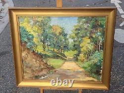 Tableau signé J CAVAILLE. Paysage Sous Bois. Peinture huile sur toile