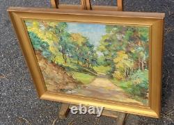 Tableau signé J CAVAILLE. Paysage Sous Bois. Peinture huile sur toile