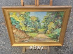 Tableau signé J CAVAILLE. Paysage Sous Bois. Peinture huile sur toile