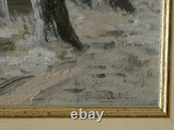 Tableau signé J. E. BRUNEL Paysage de neige huile sur panneau bois