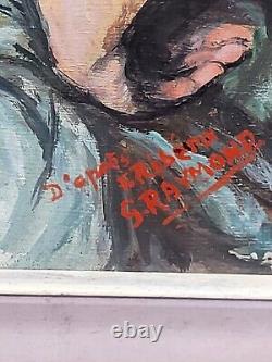 Tableau signé. La Gitane à la Guitare. Peinture huile sur panneau de bois
