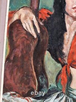 Tableau signé. La Gitane à la Guitare. Peinture huile sur panneau de bois