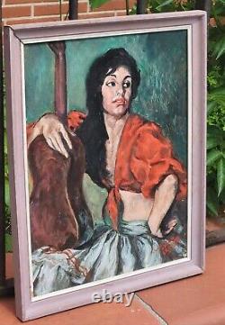 Tableau signé. La Gitane à la Guitare. Peinture huile sur panneau de bois