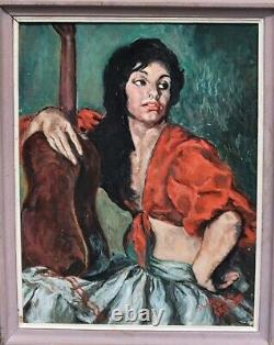 Tableau signé. La Gitane à la Guitare. Peinture huile sur panneau de bois