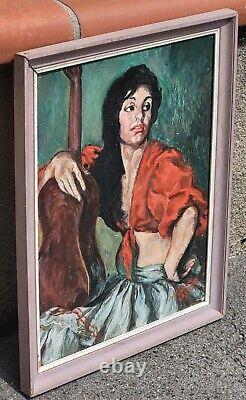 Tableau signé. La Gitane à la Guitare. Peinture huile sur panneau de bois