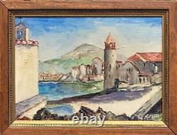 Tableau signé M VICEMS Paysage Méditerranéen Peinture huile sur panneau bois
