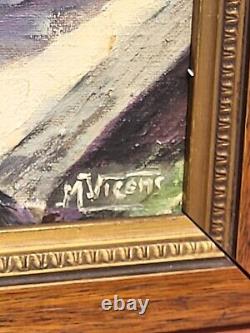 Tableau signé M VICEMS Paysage Méditerranéen Peinture huile sur panneau bois