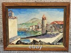 Tableau signé M VICEMS Paysage Méditerranéen Peinture huile sur panneau bois