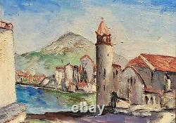 Tableau signé M VICEMS Paysage Méditerranéen Peinture huile sur panneau bois