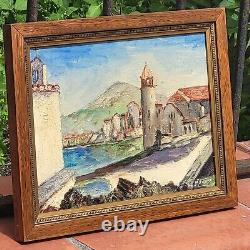 Tableau signé M VICEMS Paysage Méditerranéen Peinture huile sur panneau bois