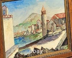 Tableau signé M VICEMS Paysage Méditerranéen Peinture huile sur panneau bois
