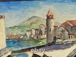 Tableau signé M VICEMS Paysage Méditerranéen Peinture huile sur panneau bois